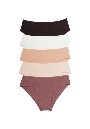 Vanilya Kadın Külot Yüksek Bel Bikini 5 Li Paket Pamuklu Likralı Vanilya Açık Gri Melanj