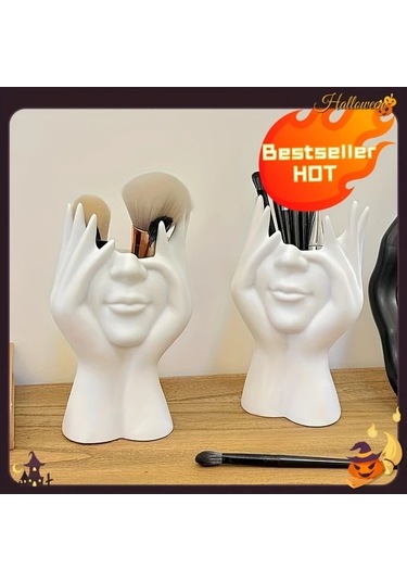 Fochsia Siyah Özgün Yaratıcı Vücut Sanatı Şekilli Makyaj Fırçası Standı Ve Kalemlik, El Yapımı Siyah