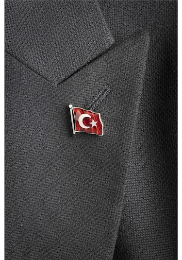 Mineli Türk Bayrağı Gümüş Rozet -5874 Gümüş