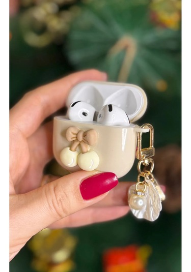 Airpods 4. Nesil 2024 Uyumlu Silikon Sevimli Figürlü Kılıf Krem