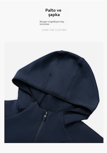 Erkek Sonbahar/kış Spor Günlük Slim Fit Kapüşonlu Ceket Siyah