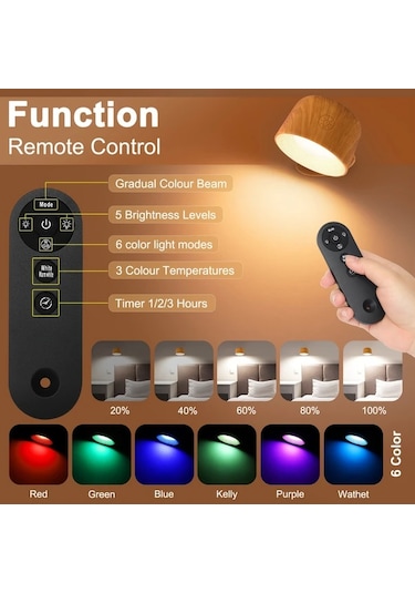 Willowhaven Magnetic Duvar Lambası Wood Color Dokunmatik Gece Lambası 360 Derece Döner Rgb Renk Değişir Uzaktan Kumandalı Beyaz