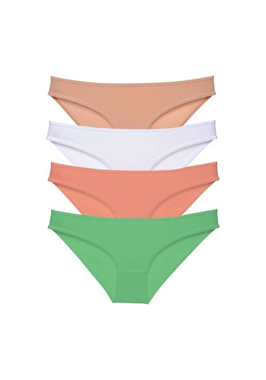 4 Adet Süper Eko Set Likralı Kadın Slip Külot Ten Beyaz Pudra Yeş Çok Renkli