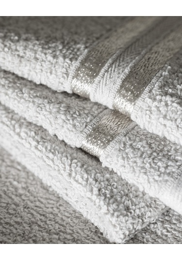 Maynor Bordürü Floşlu 2'li %100 Pamuk El Havlusu - Açık Gri 8684427114438 Gri
