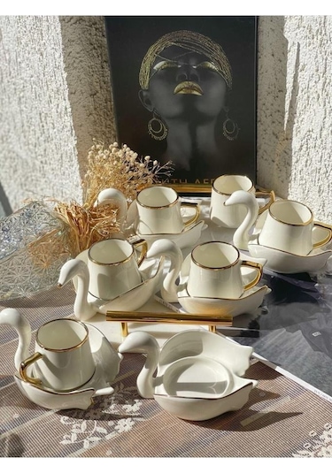 Kapris 6 Kişilik Kuğu Model Kahve Fincanı Takımı 4291