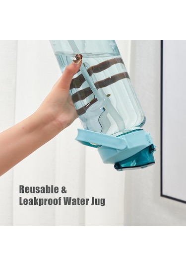 İşaretleyici Ve Pipetli 2l Su Şişesi, Kulplu Büyük Kapasiteli Su Şişesi, Yeniden Kullanılabilir Sızdırmaz Su Kabı, Dağ Yürüyüşü, Seyahat, Açık Sporlar, Spor Salonu Ve Fitness İçin. Yeşil