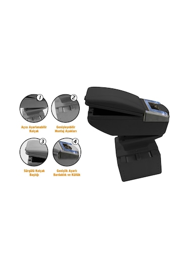 Sürgülü Kolçak Kol Dayama Bardaklık Ve Küllüklü Siyah-Gri-Bej