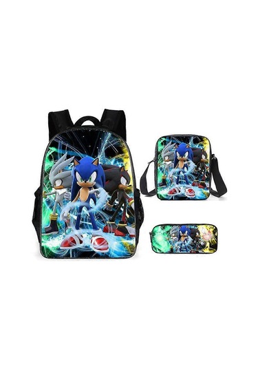 Sonıc Sonic Okul Çantası Üç Parçalı Set - Anime Çizgi Film Sırt Çantası, Omuz Çantası Ve Kalem Kutusu Sonic Hayranları İçin Canlı Ve Dayanıklı Setjxlgv Diğer