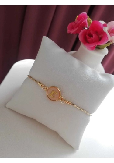 Altın Sedef Ayarlanabilir Kadın Gold Asansörlü E Harf Bileklik Renkli