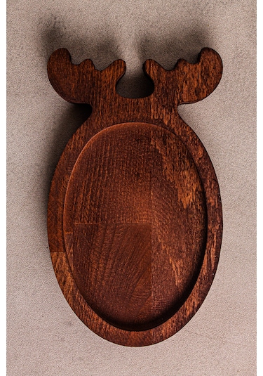 Snippy Deer - Yılbaşı Geyik Desenli Ahşap Çerezlik Sunum Tabağı Sunumluk Servis Tabağı Oval Ahşap