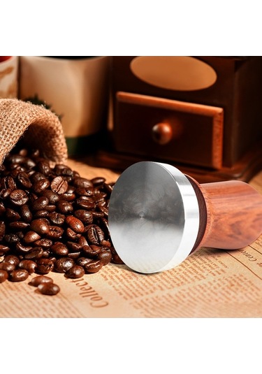 Maoyaya Ahşap Saplı Paslanmaz Çelik Kahve Presi, 51mm Çap, Siyah Esnek Taban, Zengin Espresso İçin. Siyah