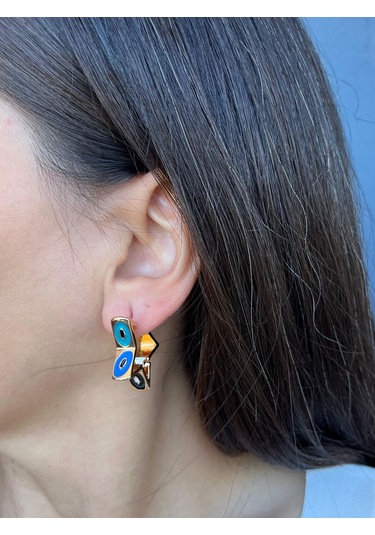 Altın Renkli Gözlü Yıldız Küpe Çok Renkli