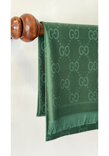 Miorel Scarfs G Desen Çift Taraflı Kaşmir İpek Şal 4 Mevsim Soft Pamuklu Şal Yeşil