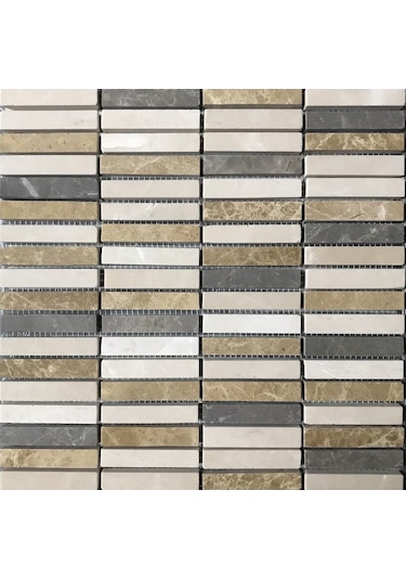 Doğaltaş 30,5X30Cm Mermer Mix Mutfak Tezgah Arası Fileli Cilalı