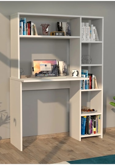 Kitaplıklı Kütüphaneli Çalışma Masası Beyaz