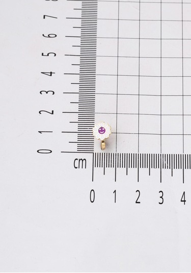 Bilezikci Mor Papatyalı 14 Ayar Altın Çocuk Küpesi Sarı Altın