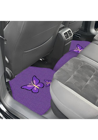 Kelebek Desenli Nakışlı Mor Renk 5 Li Oto Halı Paspas Seti Şık & Dayanıklı Araç İçi Aksesuar