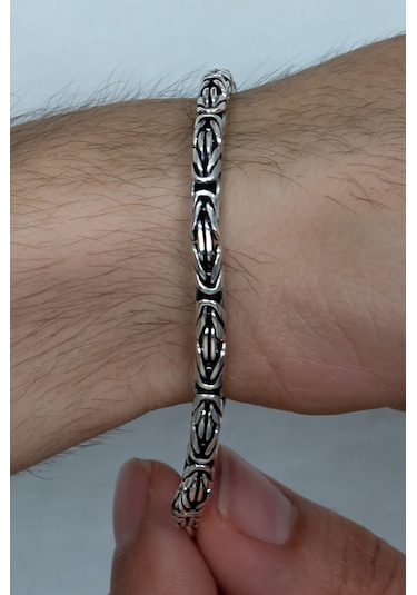 Takı Dükkanı 925 Ayar Gümüş Erkek Bileklik Yuvarlak Kral Model 4mm Genişlik 21cm Uzunluk msb05