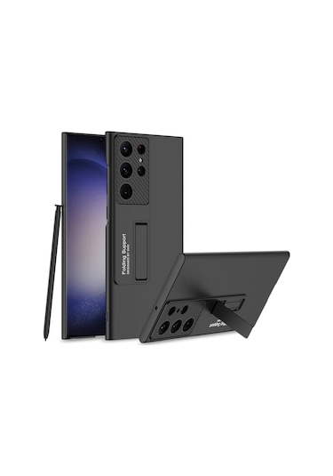 Kilifone - Samsung Uyumlu Galaxy S24 Ultra - Kılıf Yatay Dikey Stand Olan Sert Standlı Ays Kapak - Siyah