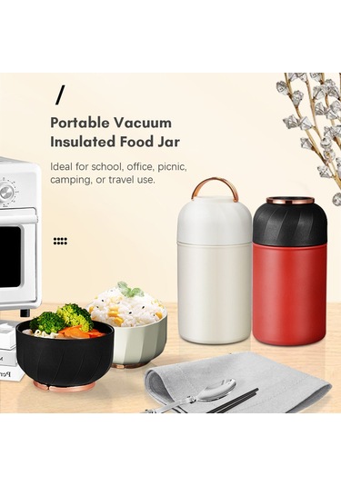 Ximistore9 304 Çelik Çocuk Termos Kavanozu 500ml, İki Kullanıma Uygun Kapak, Isı Saklama, Siyah Siyah