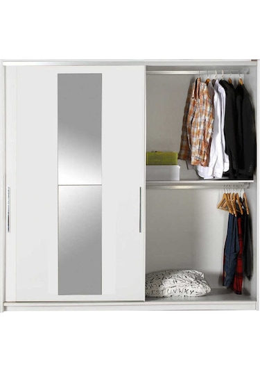Elit Plus Aynalı Sürgülü Gardırop - Beyaz