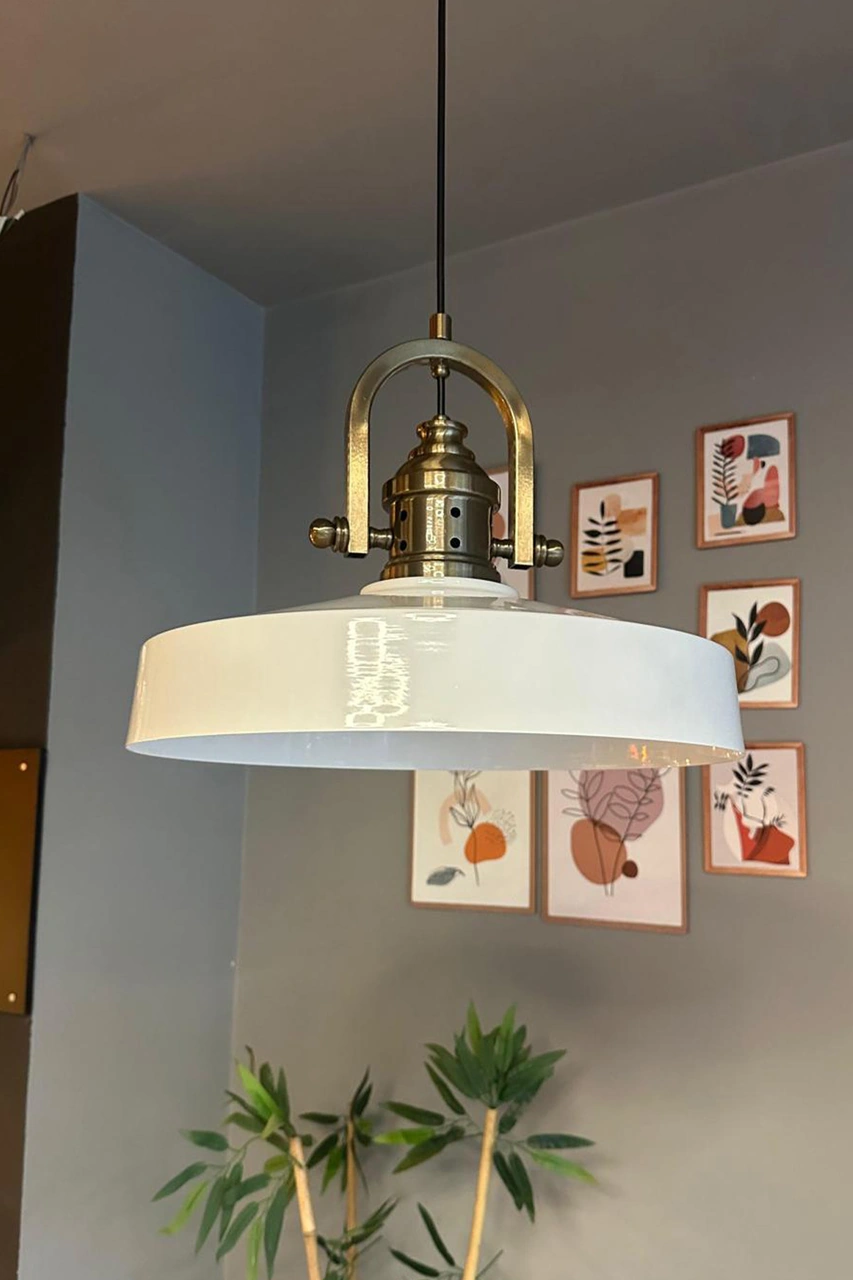 Açe Beyaz Tekli Delikli Eskitme Başlık Avize Retro Sarkıt Ofis Showroom Salon Mutfak Avizeleri Beyaz