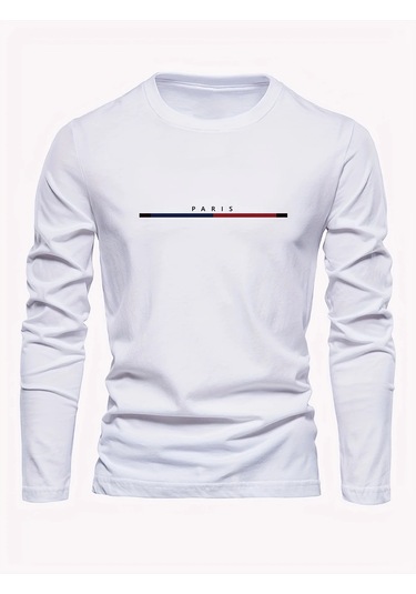 Guılanerkek %100 Saf Pamuk Paris Baskılı Uzun Kollu Tişörtbej Bej