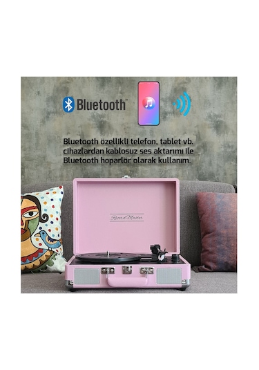 Record Master ST14012 Retro Şarjlı Bluetooth Pikap Pembe