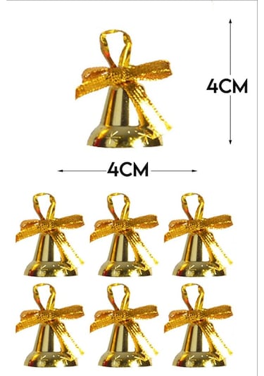 6lı Çan Süs 4cm Altın Sarısı Kurdeleli Zil Gold Yılbaşı Çam Ağacı