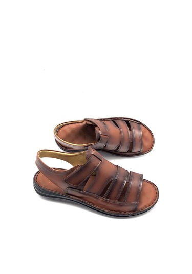 Umut Tam Ortopedik Hafif Hakiki Deri Taba Erkek Sandalet Taba