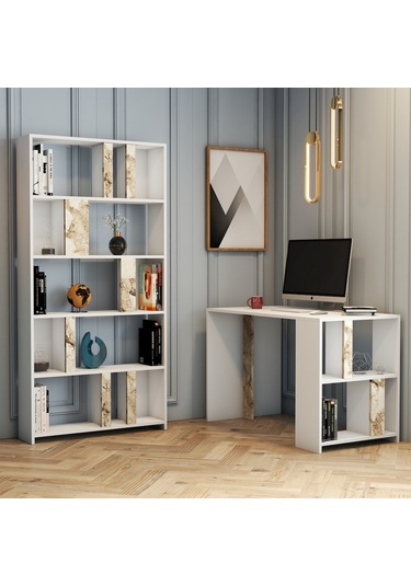 Variant Lima Çalışma Masası Ve Kitaplık Takımı - Beyaz / Beyaz Me