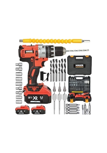 Mager XR 58 V 5 Ah Darbeli Şarjlı Yedek Akülü Vidalama Matkap Turuncu + 30 Parça Set