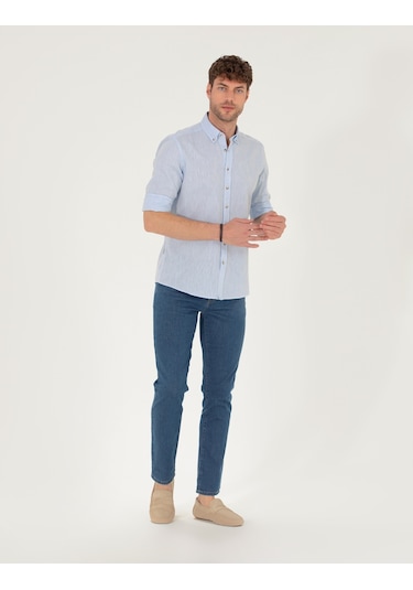 Pierre Cardin Erkek Açık Mavi Desenli Gömlek 50265119-vr003 Açık Mavi