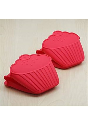 Cupcake Desenli Tutucu Fırın Eldiven Mutfak Slikon Mikrodalga Piş