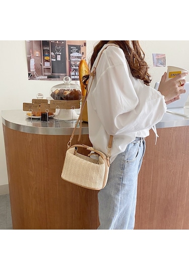 Eternal Luck Hasır Dokuma Küçük Casual Kadın El Çantası Bej