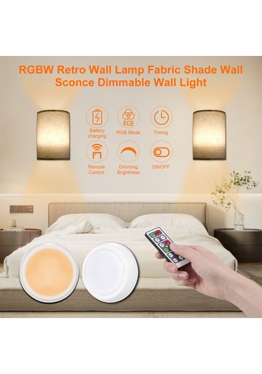 Yunboo Yd-003 Duvar Tipi Rgbw Işık - 16 Renk 3 Modlu, Kum Rengi Kumaş Abajur, Uzaktan Kumanda, 10 Seviye Parlaklık, Zamanlayıcı 2 Adet Bej