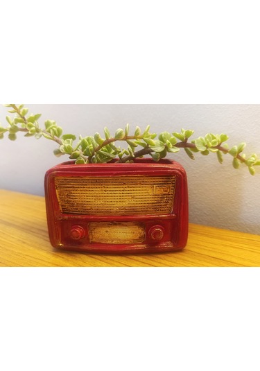 Artepieza Retro Radyo Sukulent Saksısı Ve Kalemlik - Masaüstü Dekoratif Organizer Kırmızı 12 8 12cm