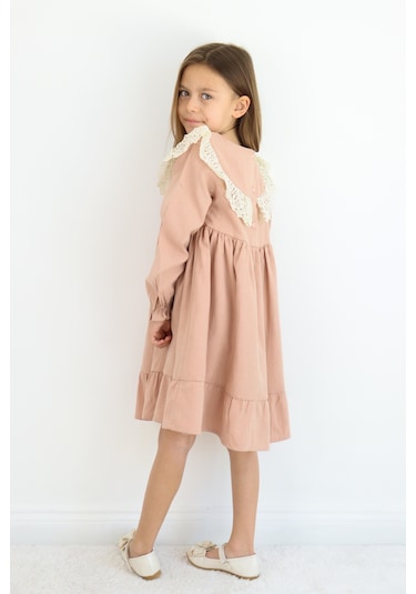 Miababy Fiyonk Detaylı Elbise 1-8 Yaş Kahverengi