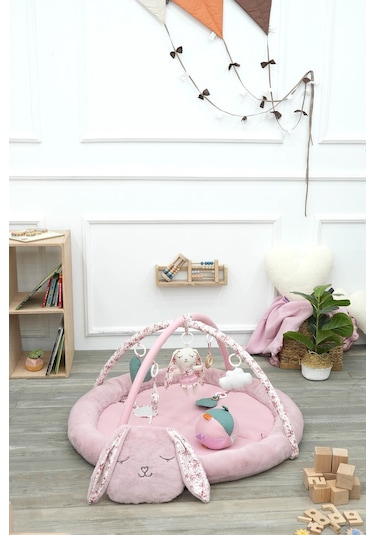 Mordesign Bebek Oyun Alanı, Tavşanlı Bebek Aktivite Matı, Güvenli Ve Yumuşak Oyun Matı, Baby Gym Serisi, Pudra