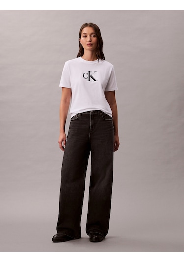 Calvin Klein Kısa Kollu Payetli Ck Grafikli Kadın Beyaz T-shirt Lv044e215g-yaa Beyaz
