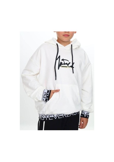 Çocuk Kapüşonlu Kind Yazılı Sweatshirt-14820 Ekru