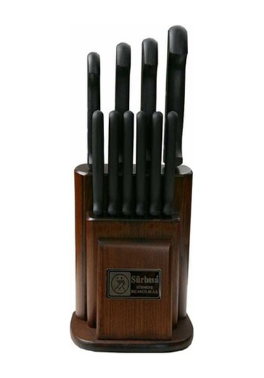 Sürmene Sürbisa 61500 Eskitme Ahşap Stantlı 10 Lu Bıçak Seti Siyah