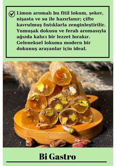 Limonlu Fıstıklı Çifte Kavrulmuş Fitil Lokum - Türk Lokumu - 400 Gr