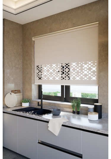 Lazer Kesim Mat Stor Perde, Lazer Kesimli Klasik Serisi, C-191003 Açık Kahverengi Açık Kahverengi