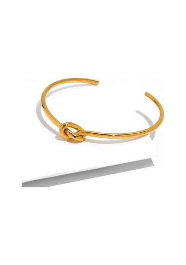 Altın Titanyum Paslanmaz Çelik Bilezikler Zarif Trendy Yuvarlak Dairesel Açık Düğüm Manşet Bileklik Kadınlar Takı Için Altın