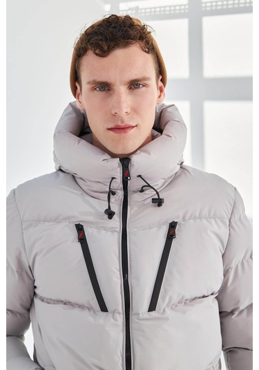 Delpino Su Ve Rüzgar Geçirmez Kapüşonlu Şişme Taş Erkek Mont 2183 Taş