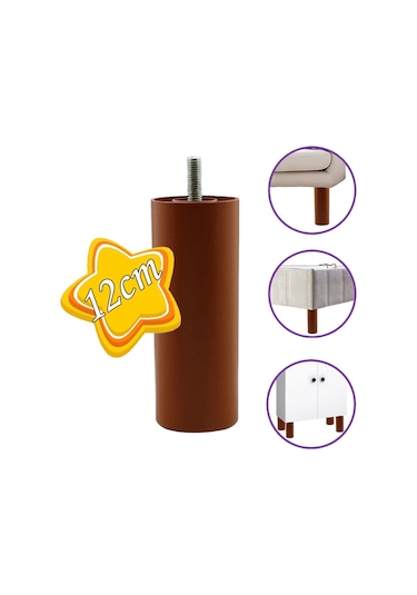 Silindir Destek Ayağı 12 Cm Kahverengi Gizli Ayak Mobilya Kanepe Baza Koltuk Dolap Sehpa Tv Ünitesi Ayağı