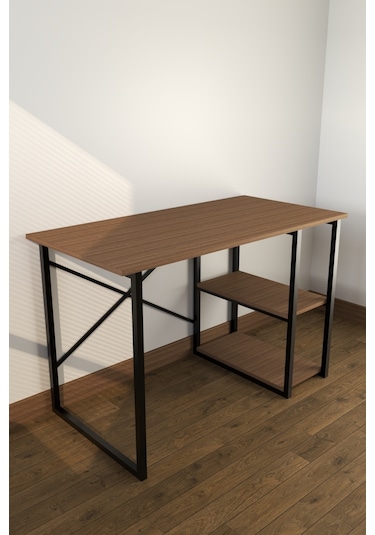 Makbulce Metal Raflı Çalışma Masası Kahverengi