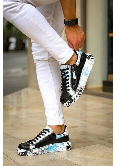 Bağcıklı Crocodile Siyah Mavi Günlük Erkek Ayakkabısı Siyah4 Siyah