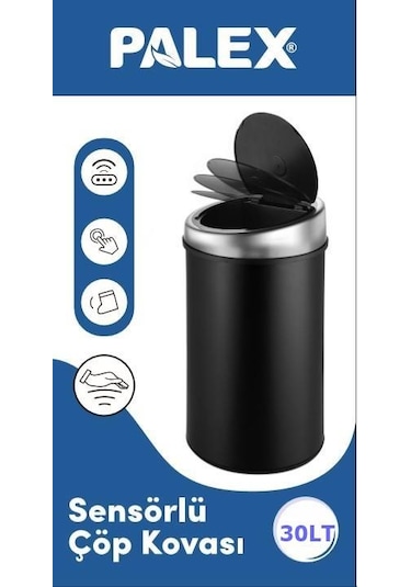 Geseus Palex Sensörlü Şarjlı Siyah Çöp Kovası 30 L Siyah